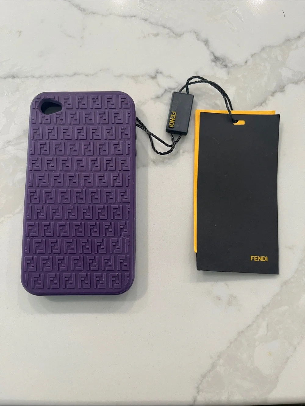 Fendi Purple Embossed Silicone iPhone Case with Logo Tag